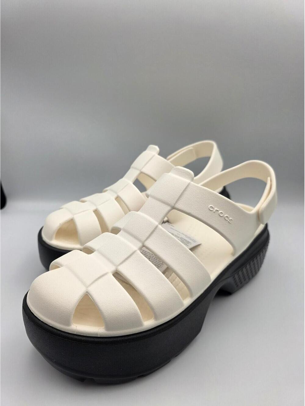 Crocs Stomp Fisherman Platform Sandals in Chalk White Size W9 M7 NEW